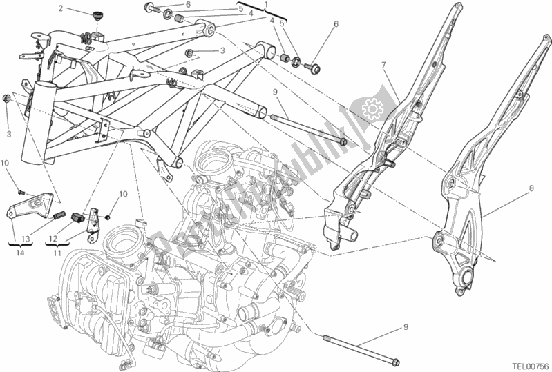 Alle onderdelen voor de Kader van de Ducati Diavel USA 1200 2012